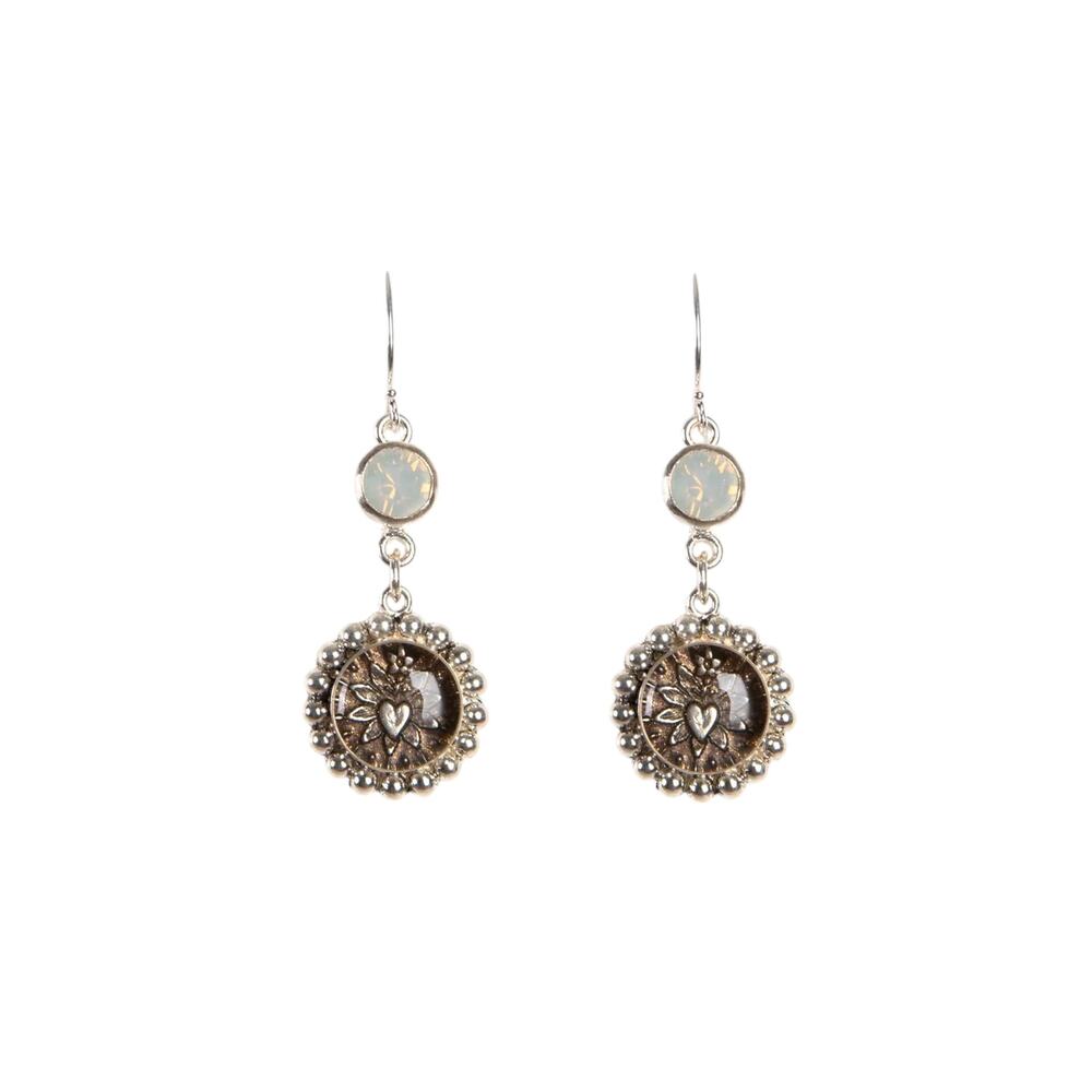 VIRGINS SAINTS & ANGELS VSA Magdalena Sacred Heart Earrings Silver & White Opal